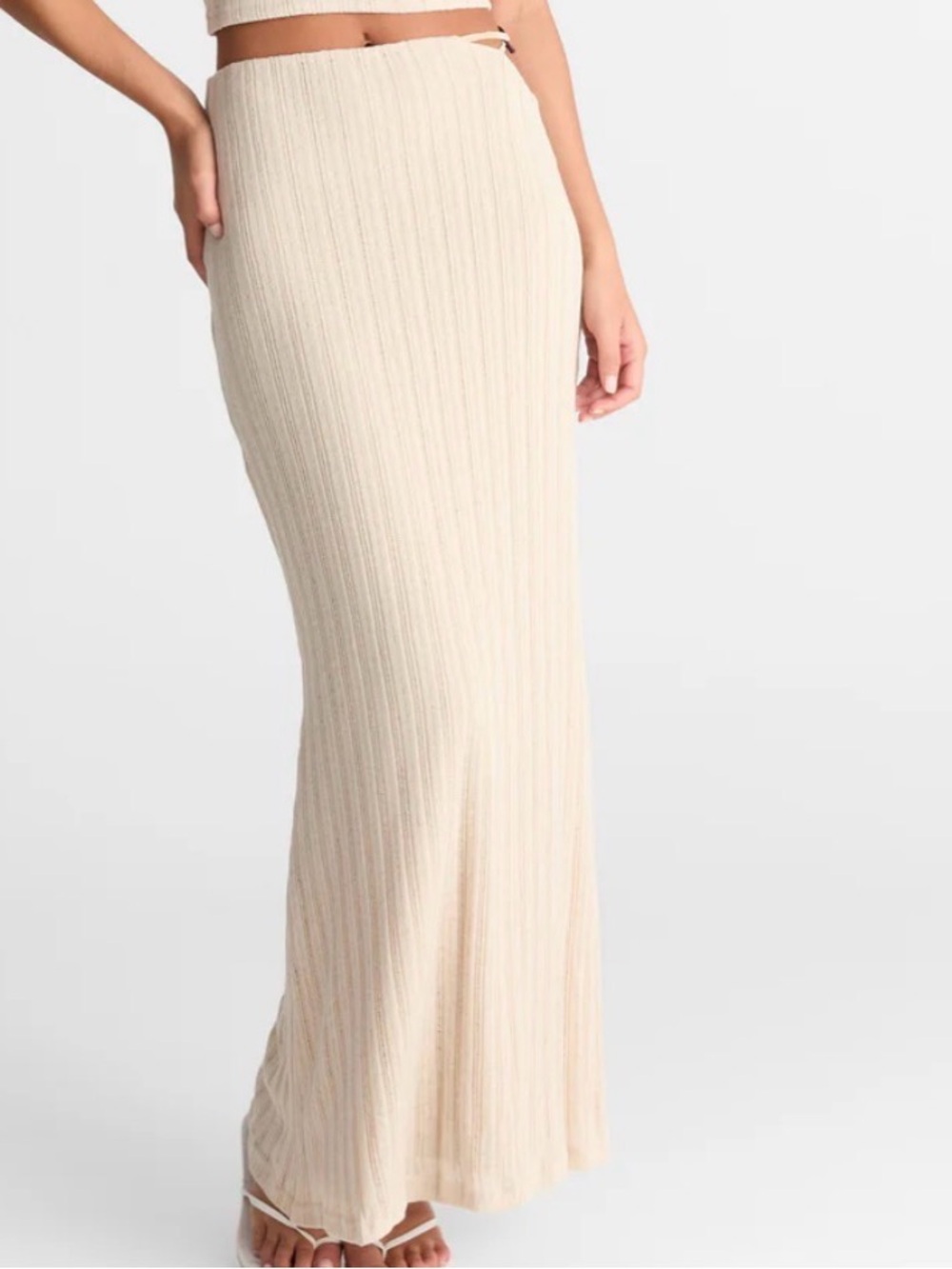 Cream Ribbed Maxi Skirt - Sleek Fitted Silhouette #144